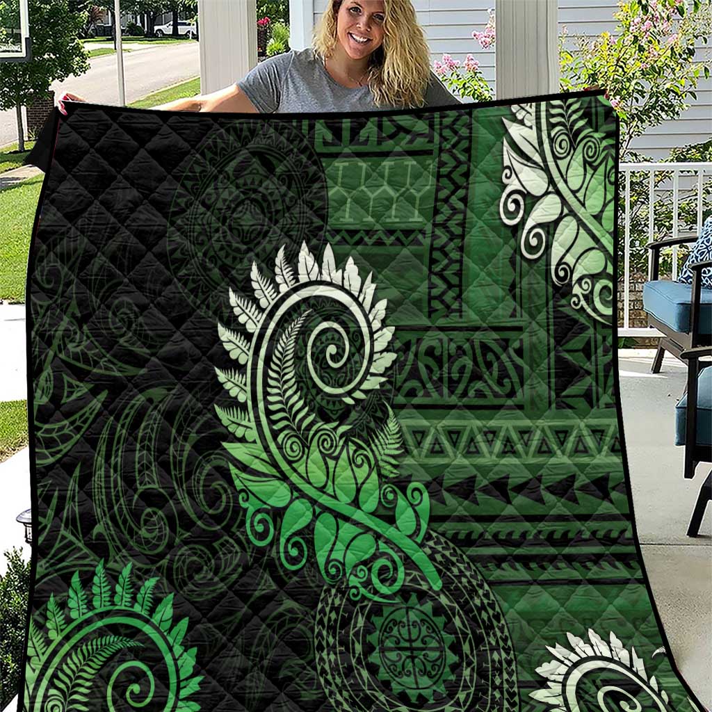 New Zealand Maori Koru Fern Quilt Spiral Polynesian Style Green