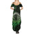 New Zealand Maori Koru Fern Summer Maxi Dress Spiral Polynesian Style Green