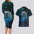 New Zealand Maori Koru Fern Couples Matching Long Sleeve Bodycon Dress and Hawaiian Shirt Spiral Polynesian Style Aqua Gradient