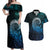 New Zealand Maori Koru Fern Couples Matching Off Shoulder Maxi Dress and Hawaiian Shirt Spiral Polynesian Style Aqua Gradient