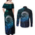 New Zealand Maori Koru Fern Couples Matching Off Shoulder Maxi Dress and Long Sleeve Button Shirt Spiral Polynesian Style Aqua Gradient