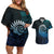 New Zealand Maori Koru Fern Couples Matching Off Shoulder Short Dress and Hawaiian Shirt Spiral Polynesian Style Aqua Gradient