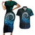 New Zealand Maori Koru Fern Couples Matching Short Sleeve Bodycon Dress and Hawaiian Shirt Spiral Polynesian Style Aqua Gradient