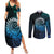 New Zealand Maori Koru Fern Couples Matching Summer Maxi Dress and Long Sleeve Button Shirt Spiral Polynesian Style Aqua Gradient