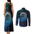 New Zealand Maori Koru Fern Couples Matching Tank Maxi Dress and Long Sleeve Button Shirt Spiral Polynesian Style Aqua Gradient