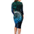 New Zealand Maori Koru Fern Family Matching Long Sleeve Bodycon Dress and Hawaiian Shirt Spiral Polynesian Style Aqua Gradient