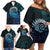 New Zealand Maori Koru Fern Family Matching Off Shoulder Short Dress and Hawaiian Shirt Spiral Polynesian Style Aqua Gradient