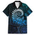 New Zealand Maori Koru Fern Family Matching Off Shoulder Short Dress and Hawaiian Shirt Spiral Polynesian Style Aqua Gradient