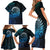 New Zealand Maori Koru Fern Family Matching Short Sleeve Bodycon Dress and Hawaiian Shirt Spiral Polynesian Style Aqua Gradient