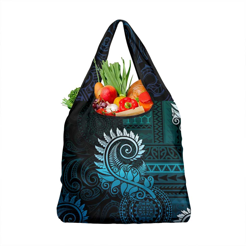 New Zealand Maori Koru Fern Grocery Bag Spiral Polynesian Style Aqua Gradient LT05 1-pack One Size Aqua - Polynesian Pride