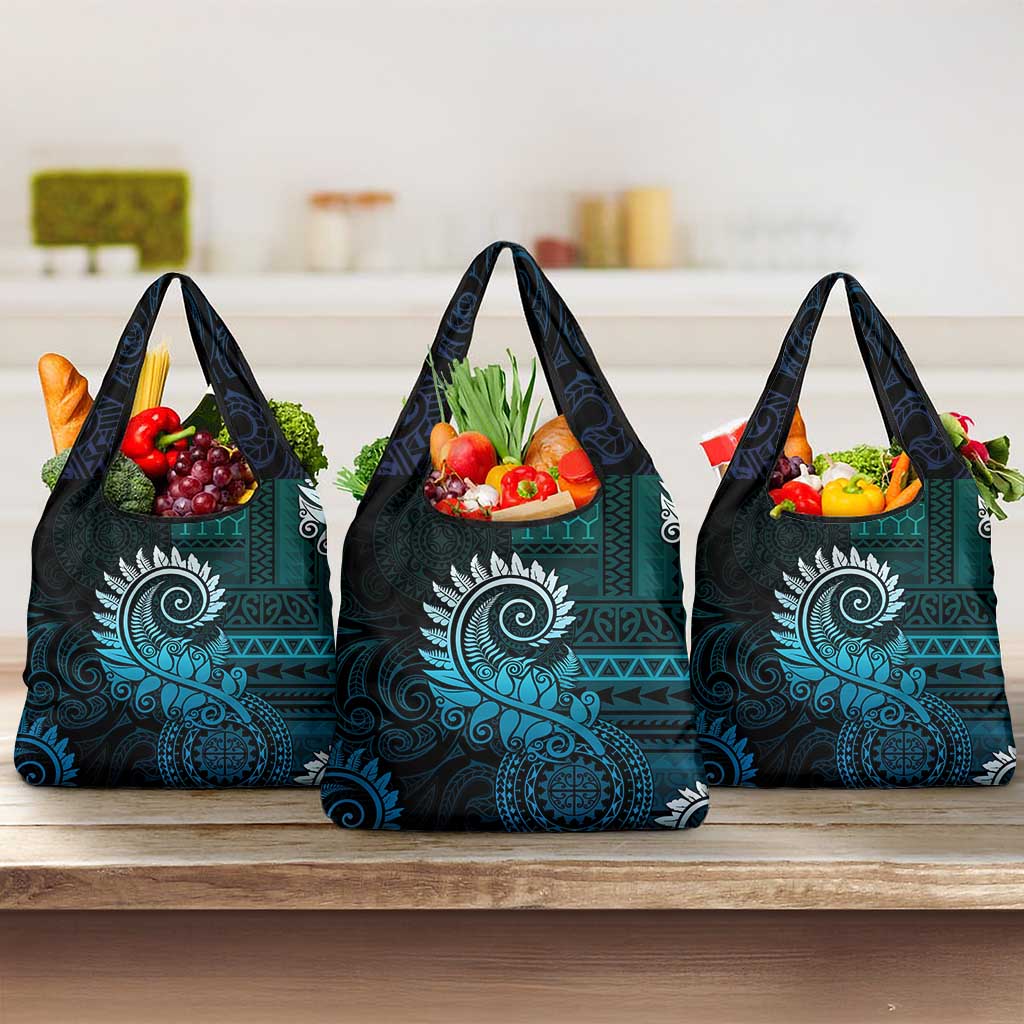 New Zealand Maori Koru Fern Grocery Bag Spiral Polynesian Style Aqua Gradient LT05 3-pack One Size Aqua - Polynesian Pride