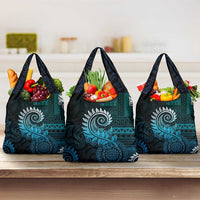 New Zealand Maori Koru Fern Grocery Bag Spiral Polynesian Style Aqua Gradient LT05 3-pack One Size Aqua - Polynesian Pride