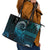 New Zealand Maori Koru Fern Leather Tote Bag Spiral Polynesian Style Aqua Gradient