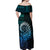 New Zealand Maori Koru Fern Off Shoulder Maxi Dress Spiral Polynesian Style Aqua Gradient