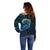 New Zealand Maori Koru Fern Off Shoulder Sweater Spiral Polynesian Style Aqua Gradient