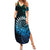 New Zealand Maori Koru Fern Summer Maxi Dress Spiral Polynesian Style Aqua Gradient