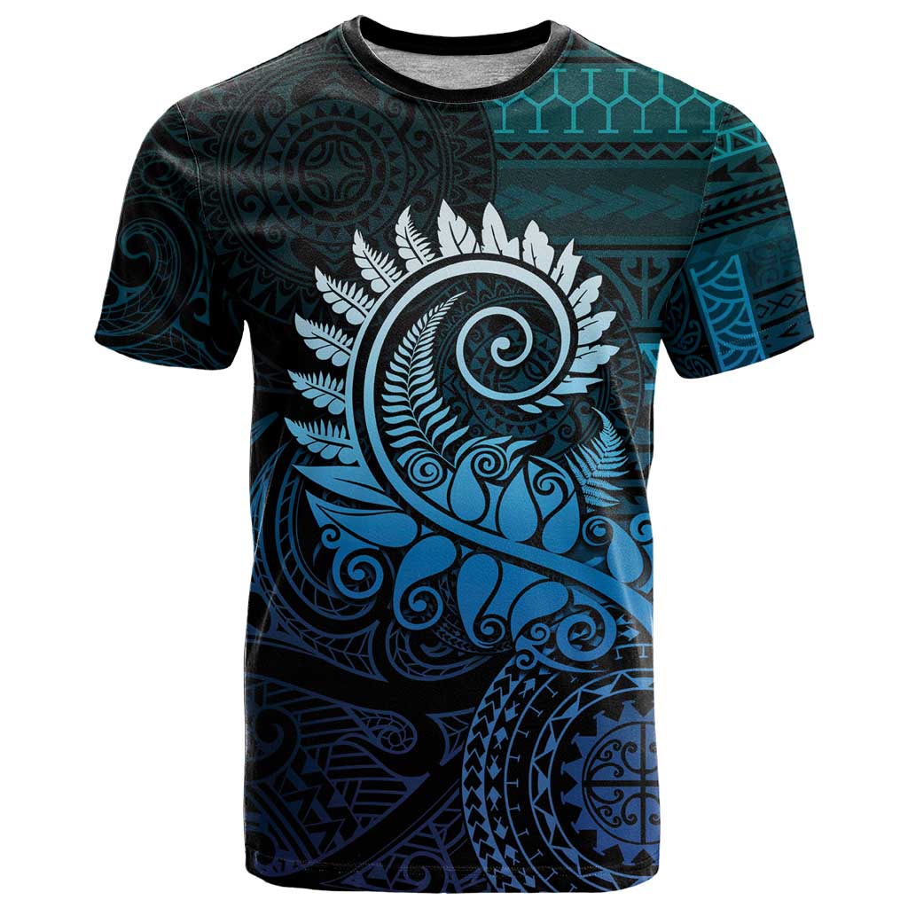 New Zealand Maori Koru Fern T Shirt Spiral Polynesian Style Aqua Gradient LT05 Aqua - Polynesian Pride