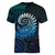 New Zealand Maori Koru Fern Women V-Neck T-Shirt Spiral Polynesian Style Aqua Gradient