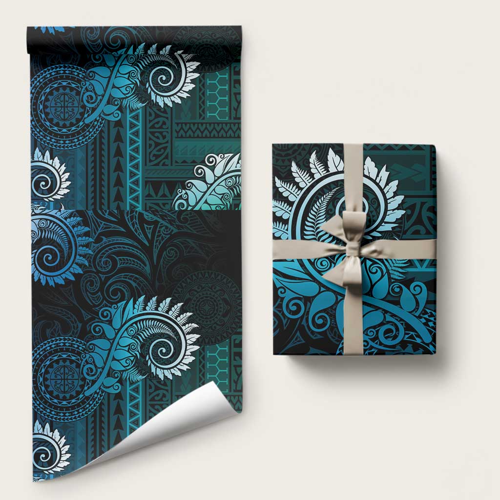 New Zealand Maori Koru Fern Wrapping Paper Spiral Polynesian Style Aqua Gradient LT05 58" × 23" Aqua - Polynesian Pride