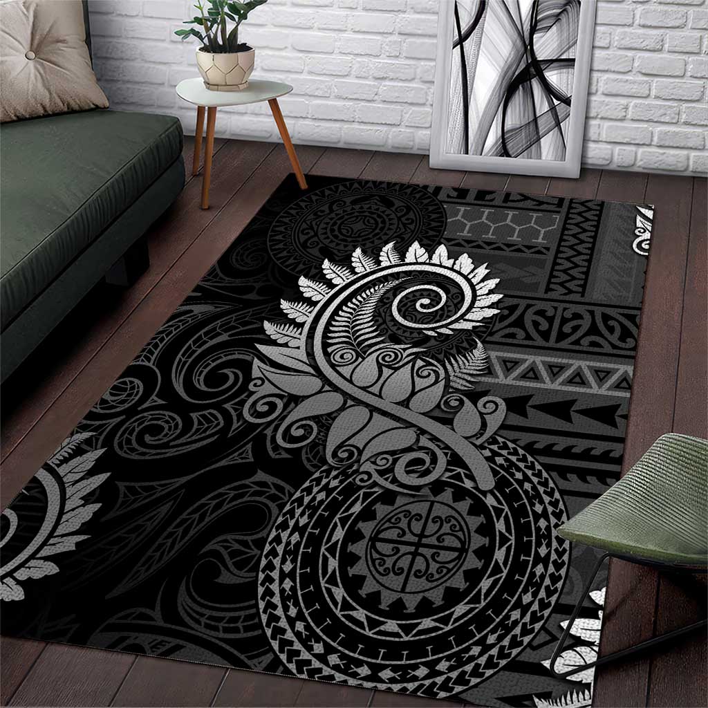 New Zealand Maori Koru Fern Area Rug Spiral Polynesian Style Gray