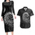 New Zealand Maori Koru Fern Couples Matching Long Sleeve Bodycon Dress and Hawaiian Shirt Spiral Polynesian Style Gray