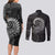 New Zealand Maori Koru Fern Couples Matching Long Sleeve Bodycon Dress and Long Sleeve Button Shirt Spiral Polynesian Style Gray