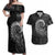 New Zealand Maori Koru Fern Couples Matching Off Shoulder Maxi Dress and Hawaiian Shirt Spiral Polynesian Style Gray