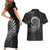 New Zealand Maori Koru Fern Couples Matching Short Sleeve Bodycon Dress and Hawaiian Shirt Spiral Polynesian Style Gray