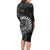 New Zealand Maori Koru Fern Family Matching Long Sleeve Bodycon Dress and Hawaiian Shirt Spiral Polynesian Style Gray