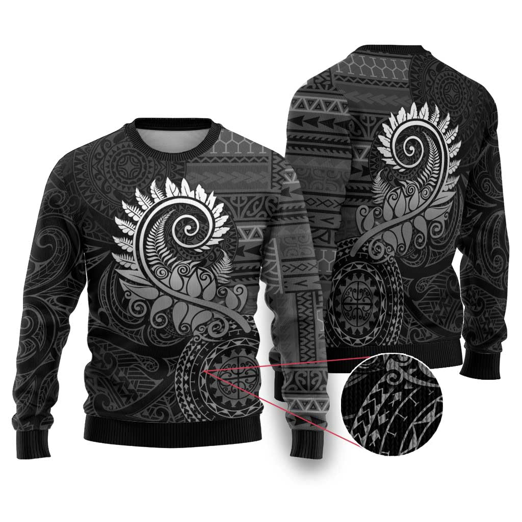 New Zealand Maori Koru Fern Ugly Christmas Sweater Spiral Polynesian Style Gray LT05 Gray - Polynesian Pride