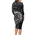 New Zealand Maori Koru Fern Long Sleeve Bodycon Dress Spiral Polynesian Style Gray