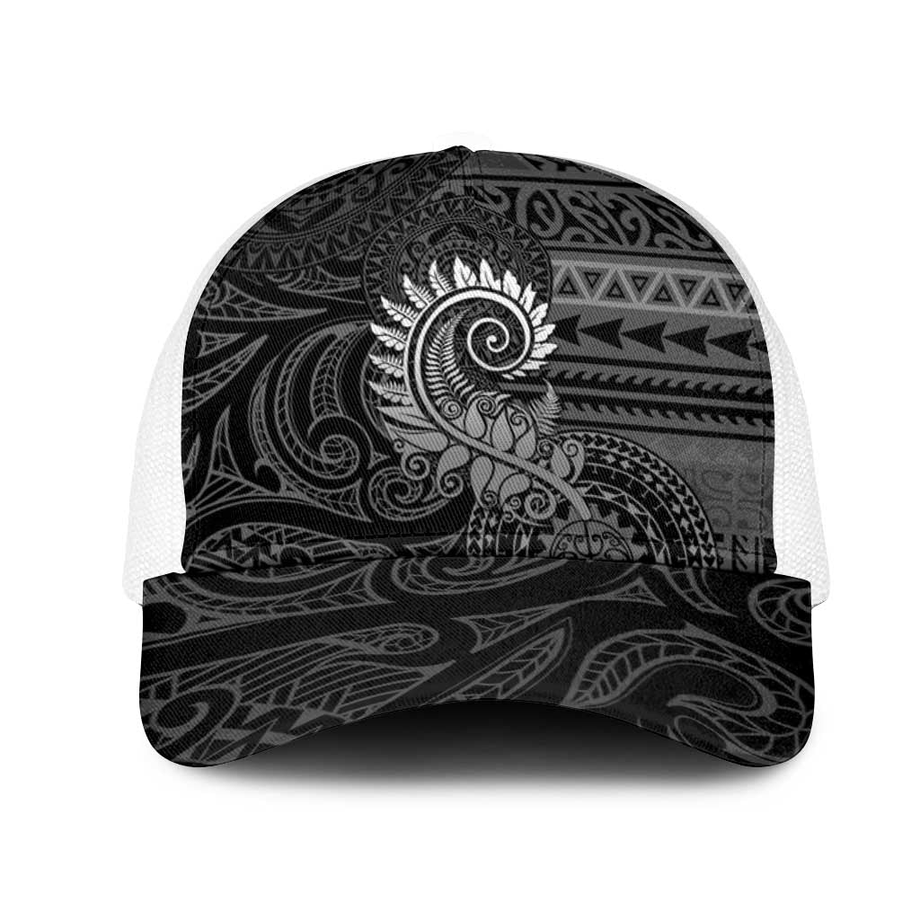 New Zealand Maori Koru Fern Mesh Trucker Cap Spiral Polynesian Style Gray LT05 One Size White Gray - Polynesian Pride