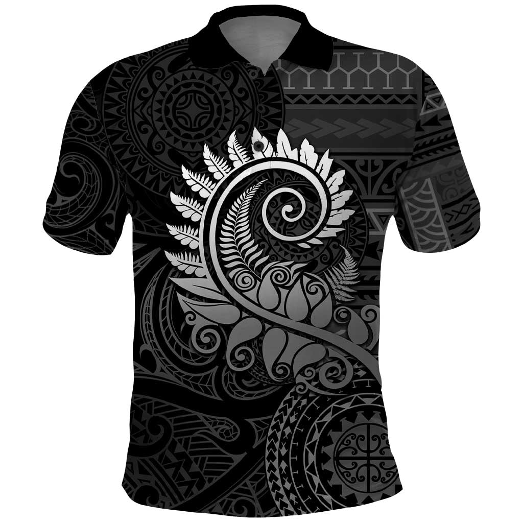 New Zealand Maori Koru Fern Polo Shirt Spiral Polynesian Style Gray