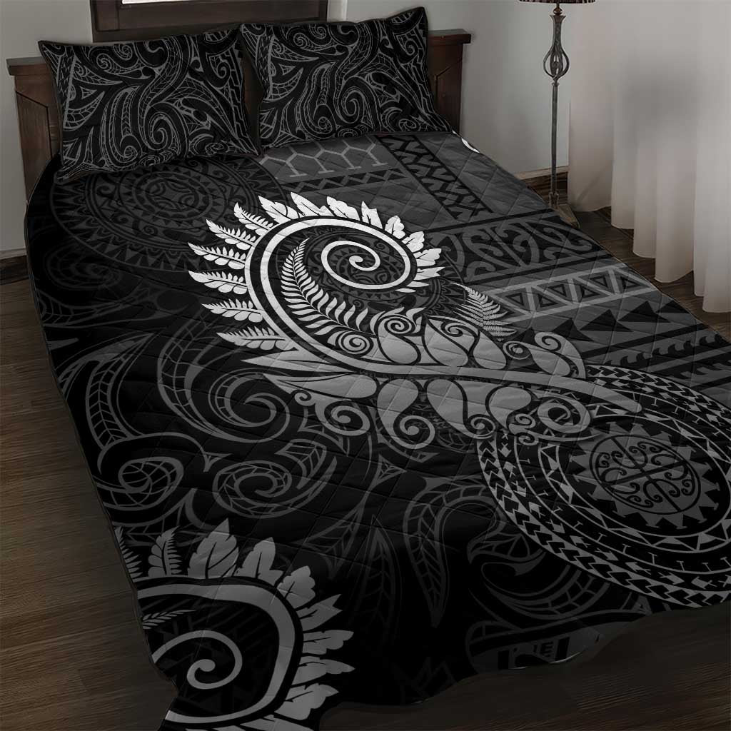 New Zealand Maori Koru Fern Quilt Bed Set Spiral Polynesian Style Gray