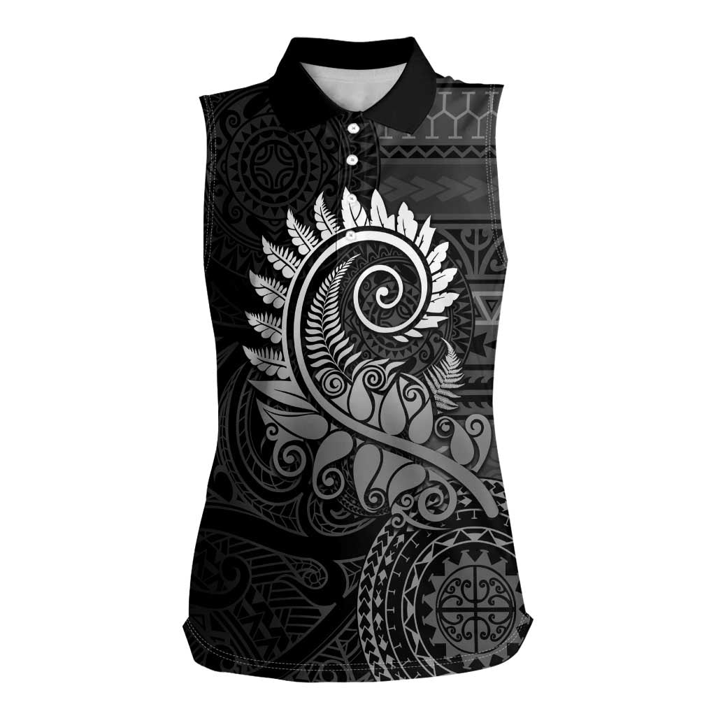 New Zealand Maori Koru Fern Women Sleeveless Polo Shirt Spiral Polynesian Style Gray