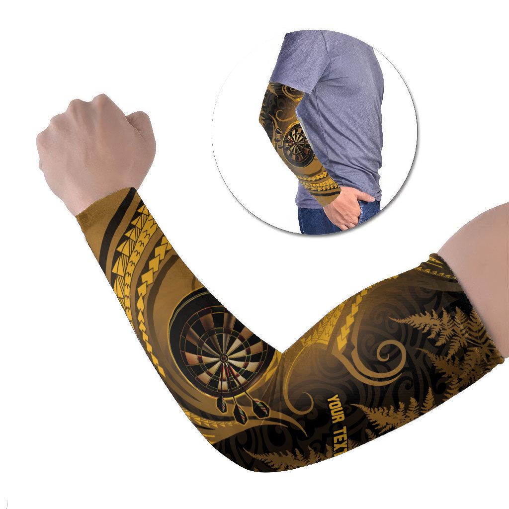 Personalised New Zealand Gold Darts Arm Sleeves Maori Fern Curve Style