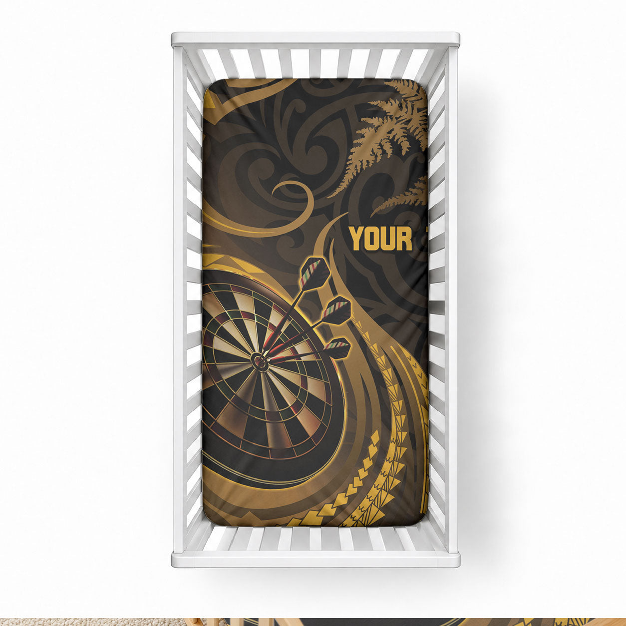Personalised New Zealand Gold Darts Baby Bed Cover Maori Fern Curve Style LT05 28 × 52 in Gold - Polynesian Pride