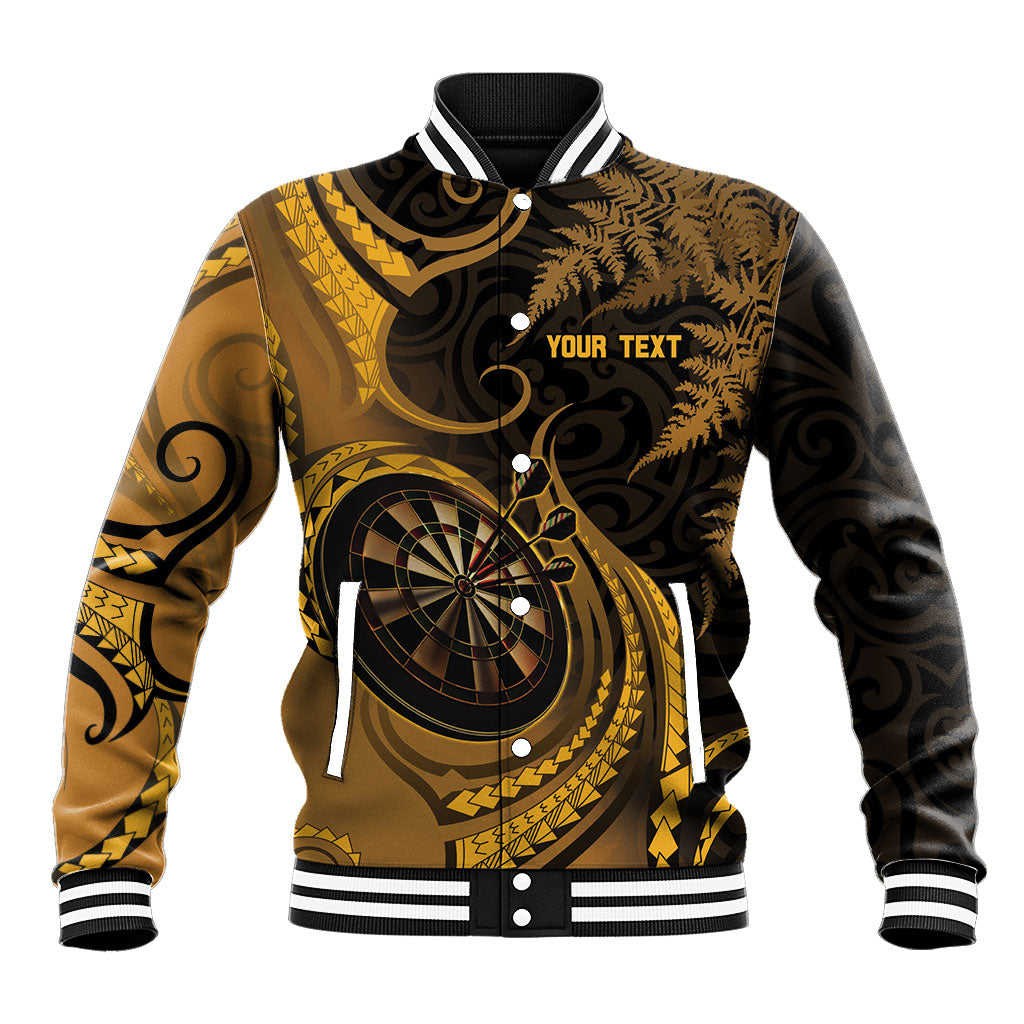 Personalised New Zealand Gold Darts Baseball Jacket Maori Fern Curve Style LT05 Unisex Gold - Polynesian Pride