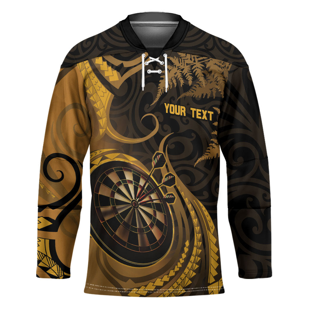 Personalised New Zealand Gold Darts Hockey Jersey Maori Fern Curve Style
