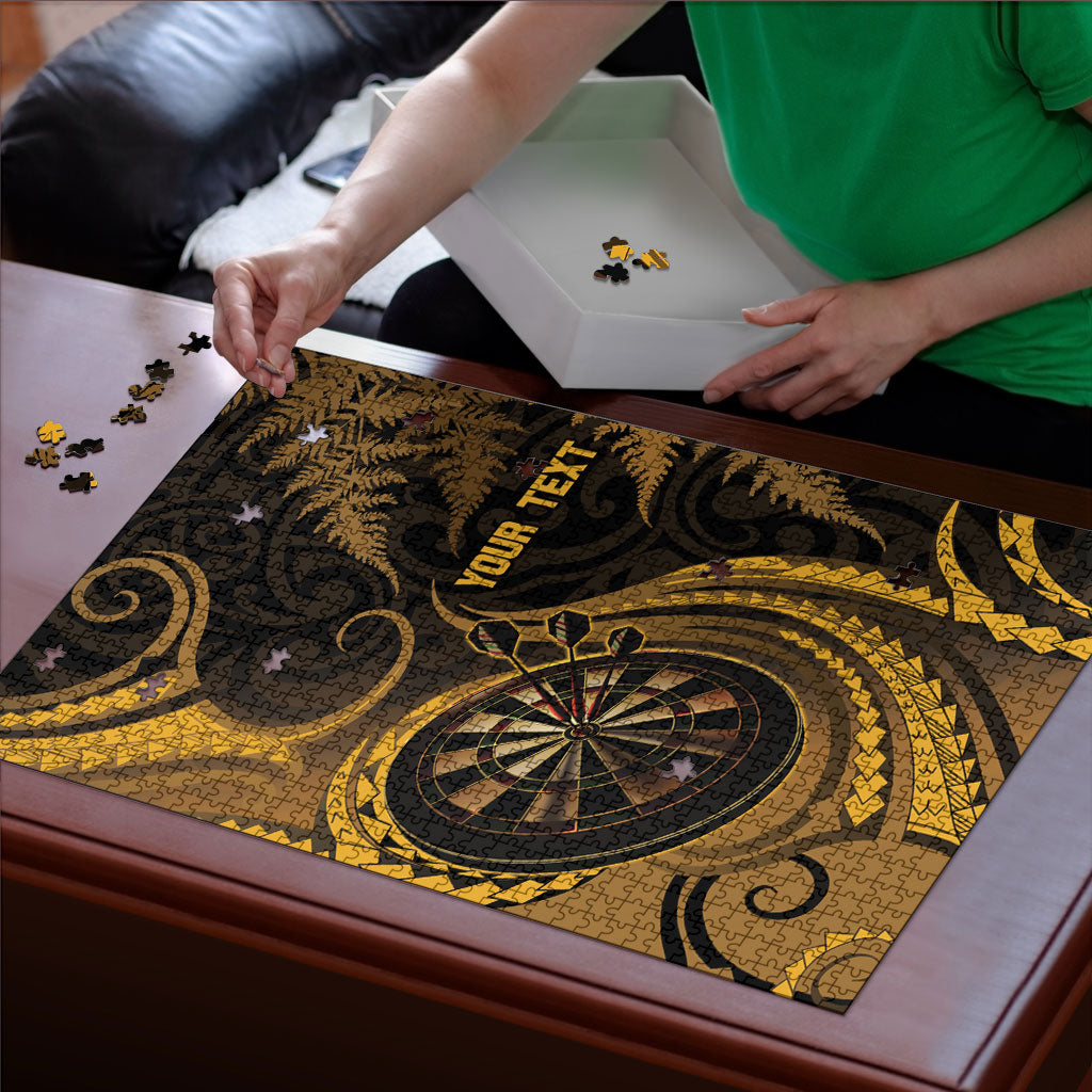 Personalised New Zealand Gold Darts Puzzle Maori Fern Curve Style LT05 - Polynesian Pride