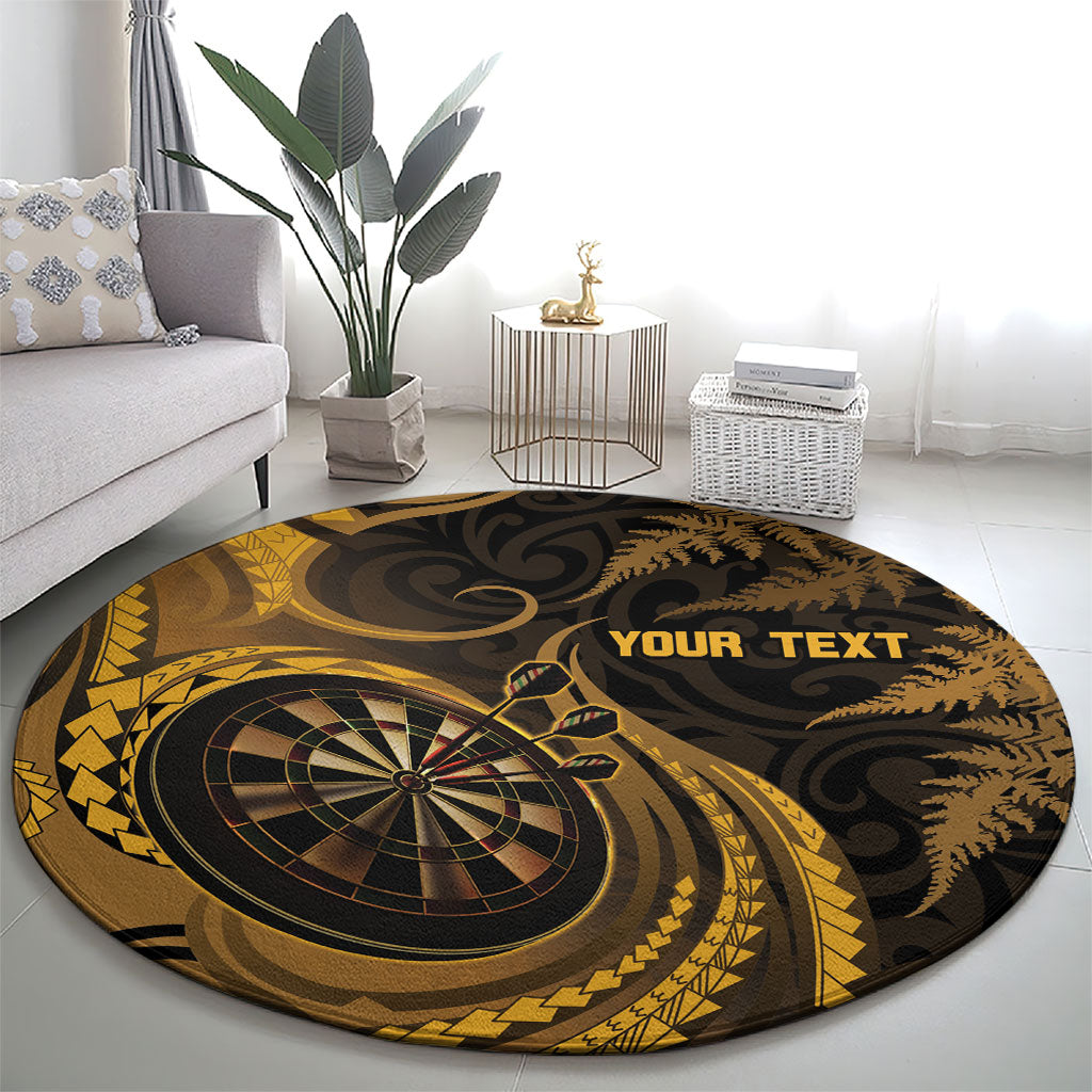 Personalised New Zealand Gold Darts Round Carpet Maori Fern Curve Style LT05 - Polynesian Pride
