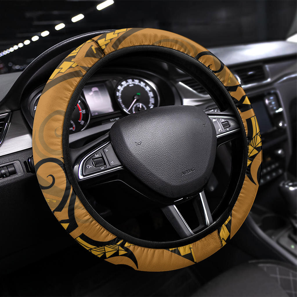 New Zealand Gold Darts Steering Wheel Cover Maori Fern Curve Style LT05 Universal Fit Gold - Polynesian Pride