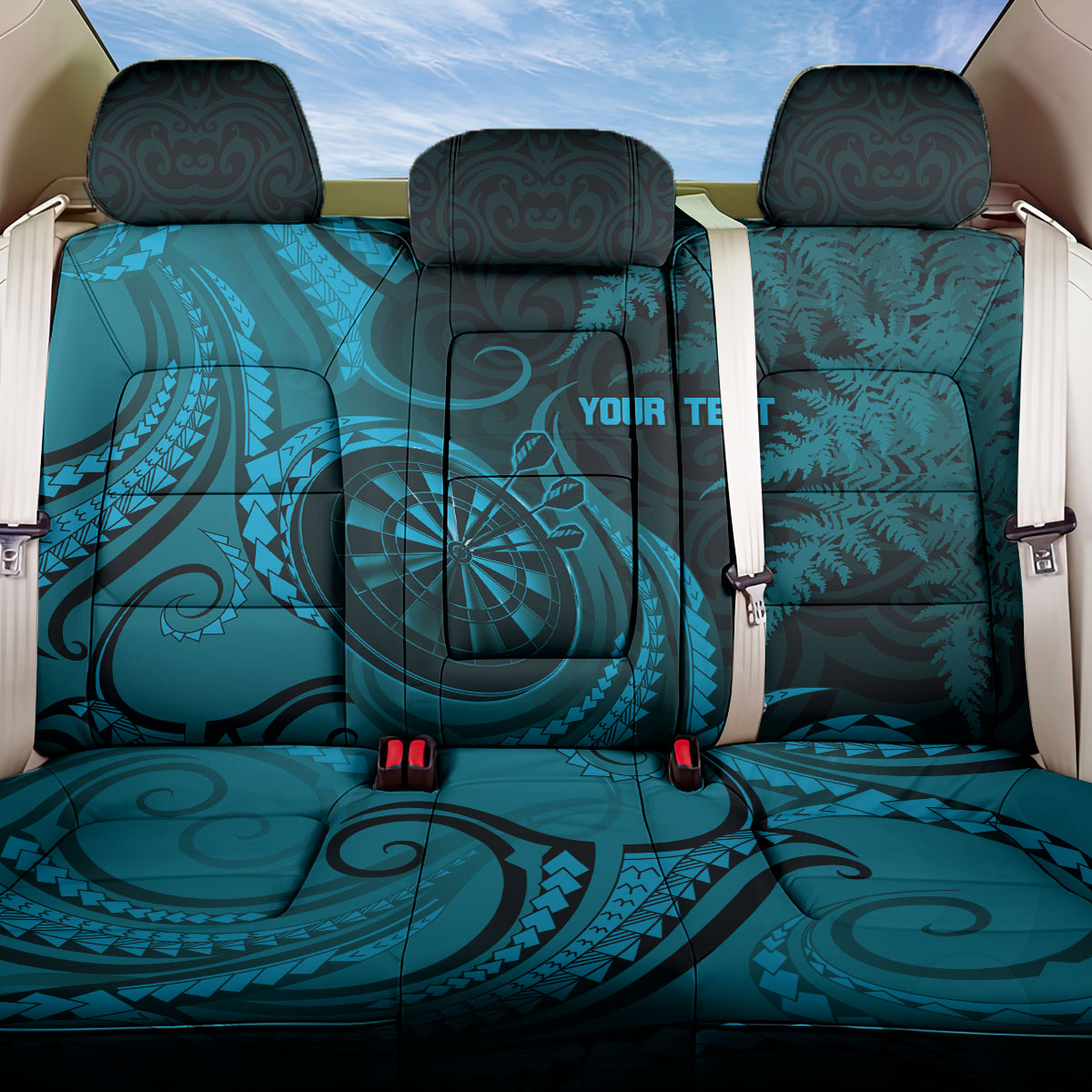 Personalised New Zealand Turquoise Darts Back Car Seat Cover Maori Fern Curve Style LT05 One Size Turquoise - Polynesian Pride