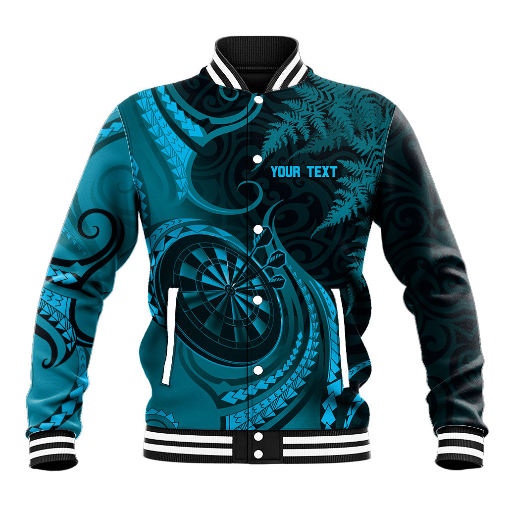 Personalised New Zealand Turquoise Darts Baseball Jacket Maori Fern Curve Style LT05 Unisex Turquoise - Polynesian Pride