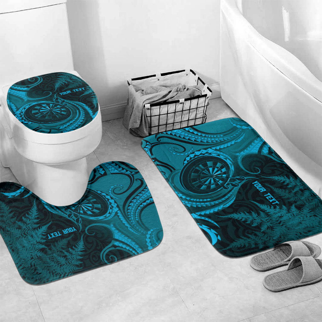 Personalised New Zealand Turquoise Darts Bathroom Set Maori Fern Curve Style LT05 Mat Set Only (3 pcs) One Size Turquoise - Polynesian Pride