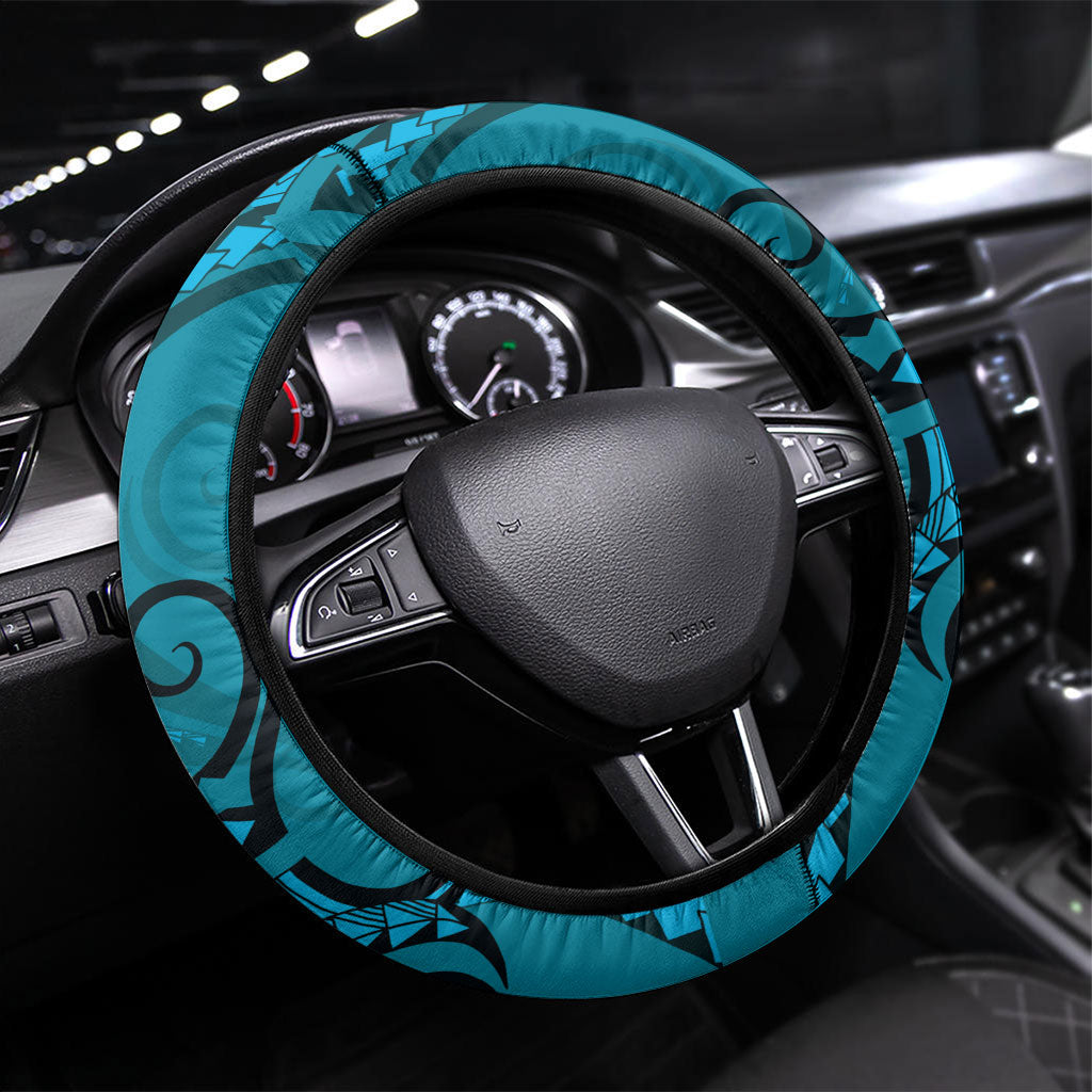 New Zealand Turquoise Darts Steering Wheel Cover Maori Fern Curve Style LT05 Universal Fit Turquoise - Polynesian Pride
