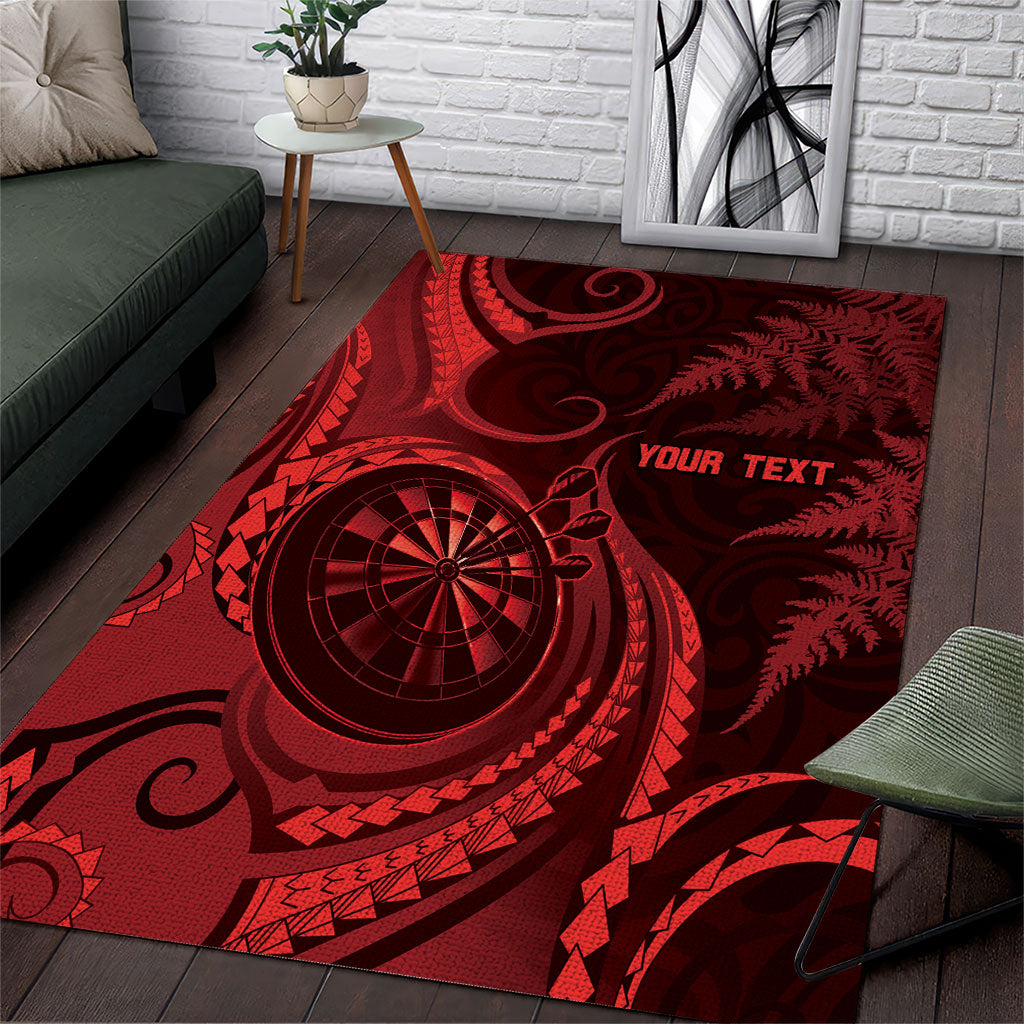 Personalised New Zealand Red Darts Area Rug Maori Fern Curve Style