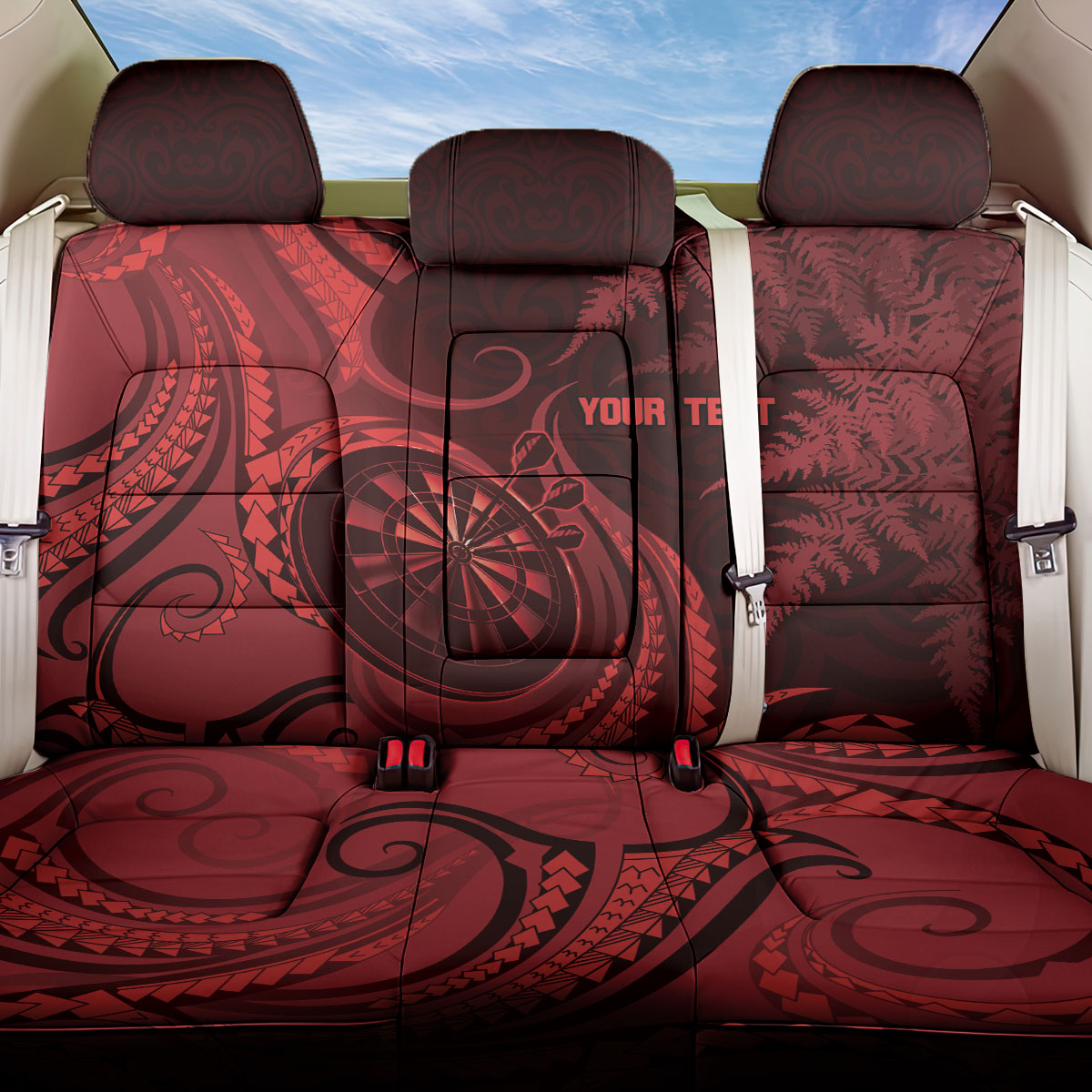 Personalised New Zealand Red Darts Back Car Seat Cover Maori Fern Curve Style LT05 One Size Red - Polynesian Pride