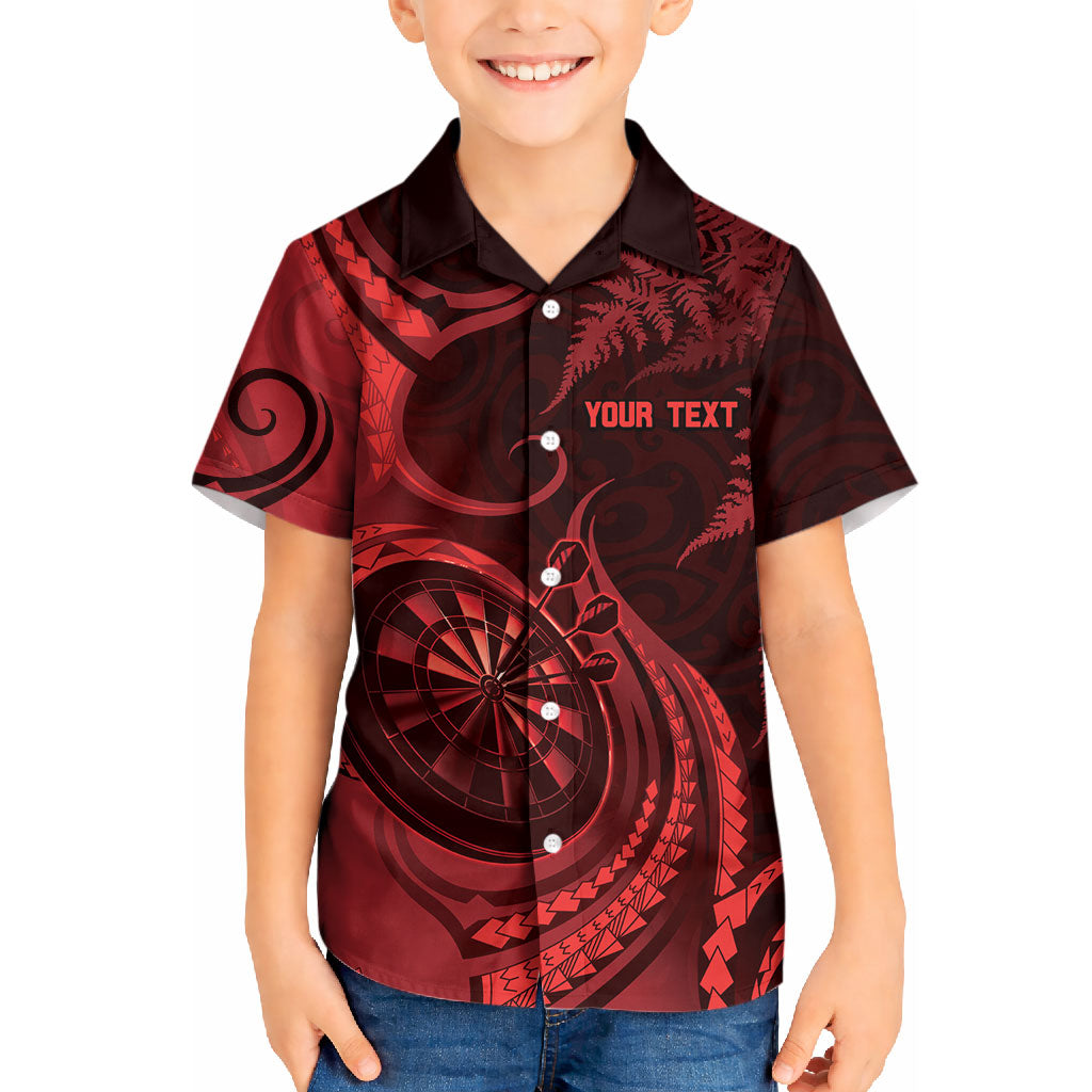Personalised New Zealand Red Darts Kid Hawaiian Shirt Maori Fern Curve Style