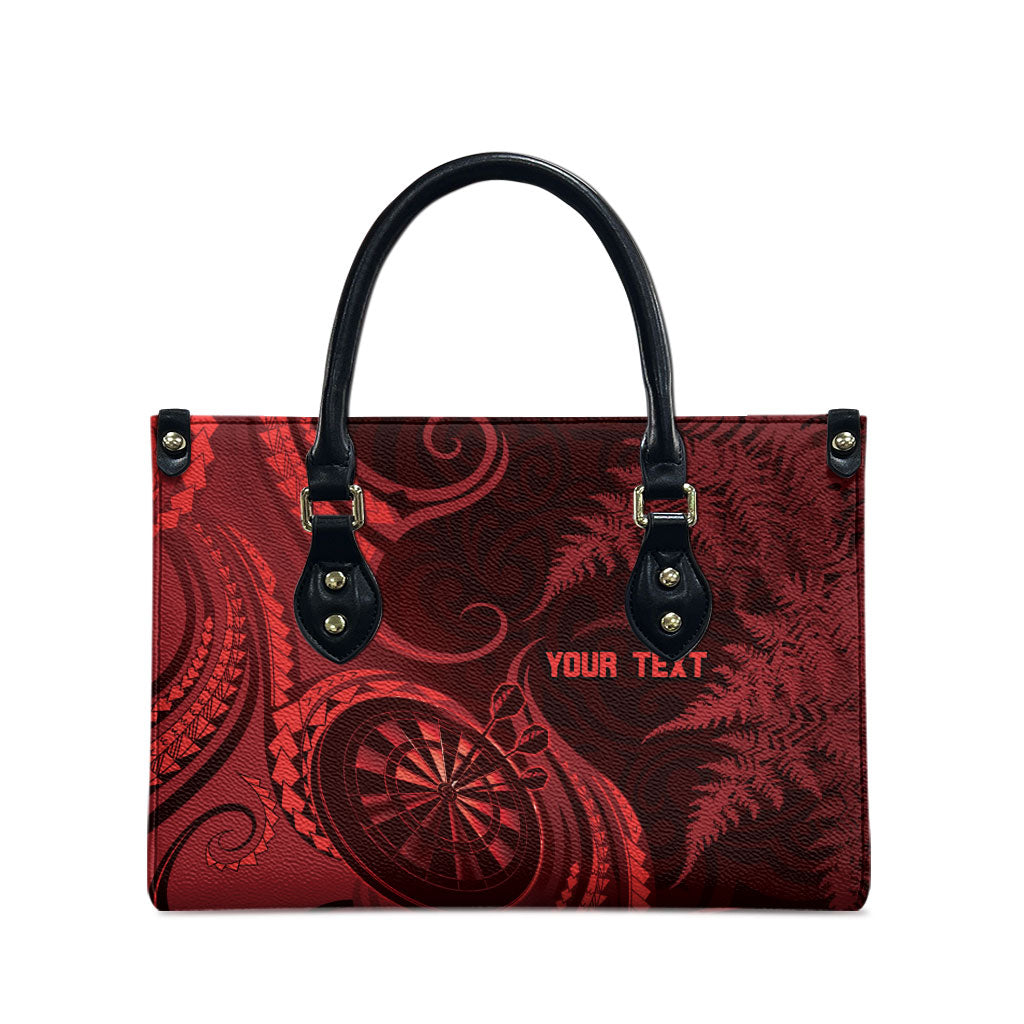 Personalised New Zealand Red Darts Leather Bag Maori Fern Curve Style LT05 - Polynesian Pride